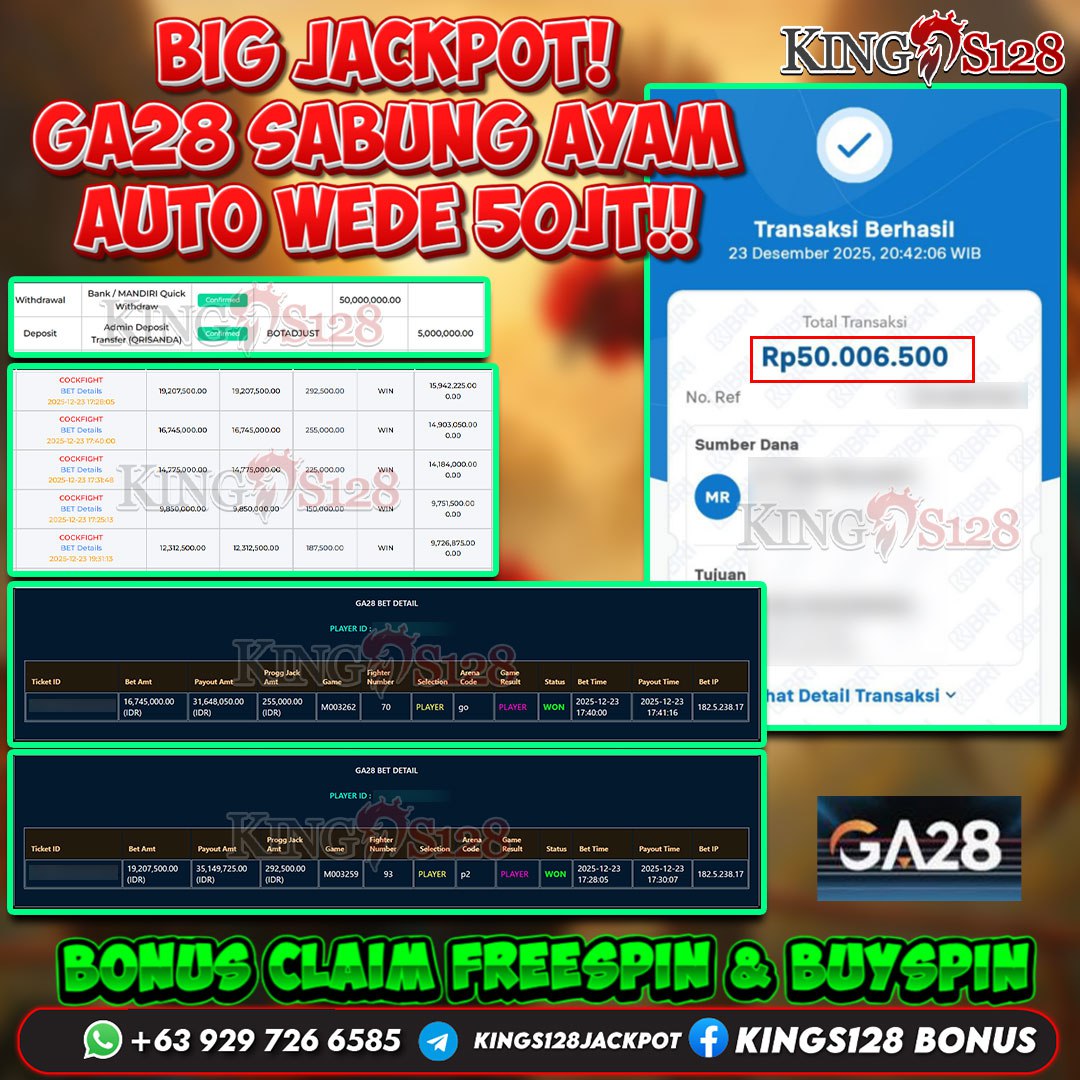 KINGS128 JACKPOT SABUNG AYAM GA28 RP 50.000.000 ID : ADE***